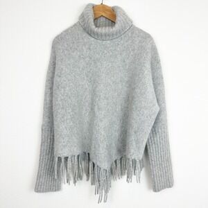 Alexandra Bartlett Gray Fringe Turtleneck Sweater Size Petite Medium